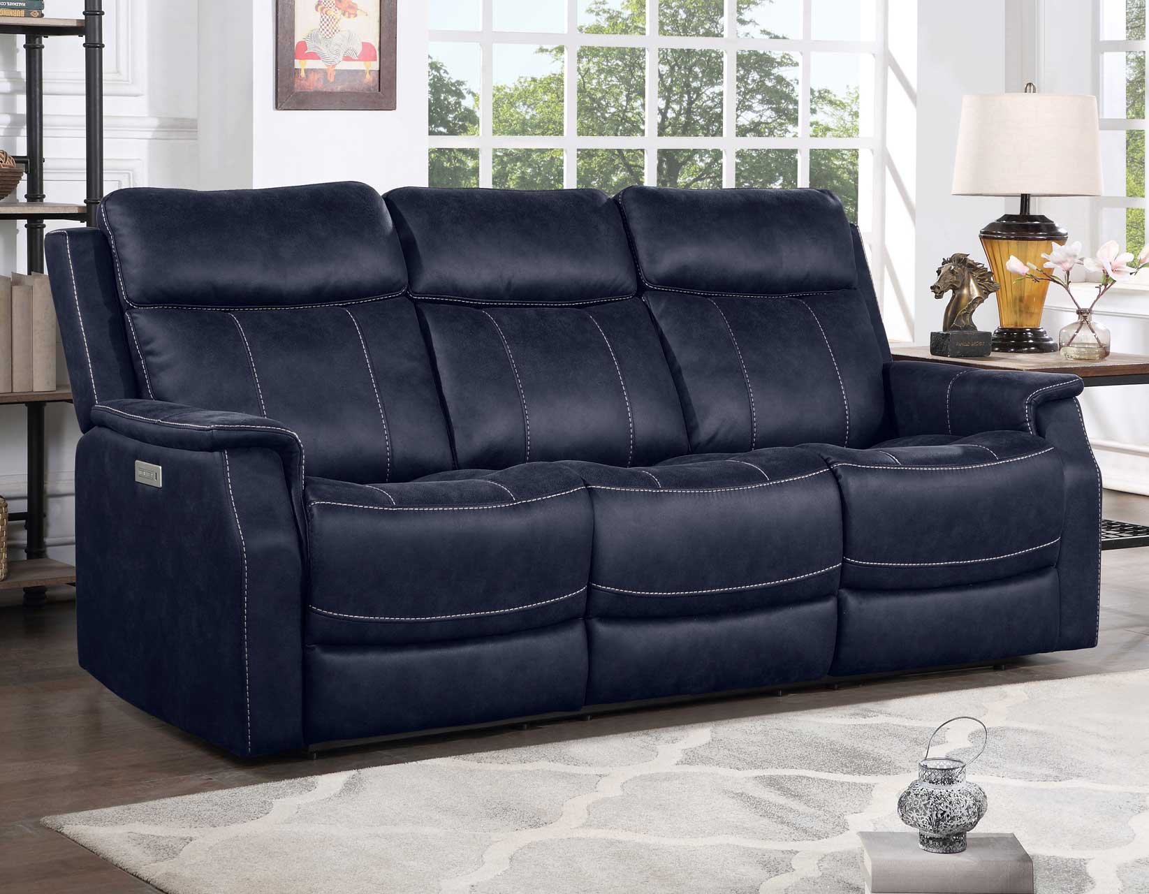 VALENCIA 3-PIECE DUAL-POWER OCEAN BLUE RECLINING SET<BR>(SOFA, LOVESEAT & CHAIR) - Image 2