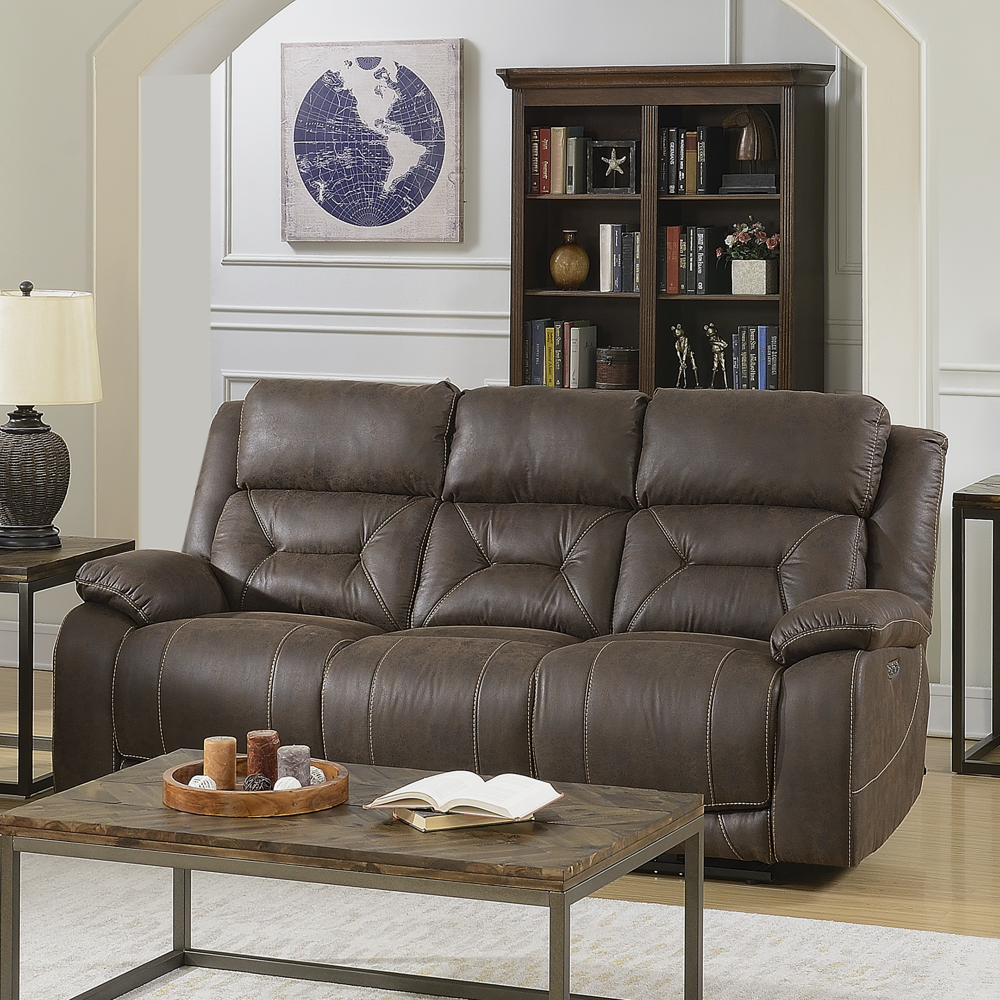 ARIA DUAL-POWER RECLINING SOFA, SADDLE BROWN