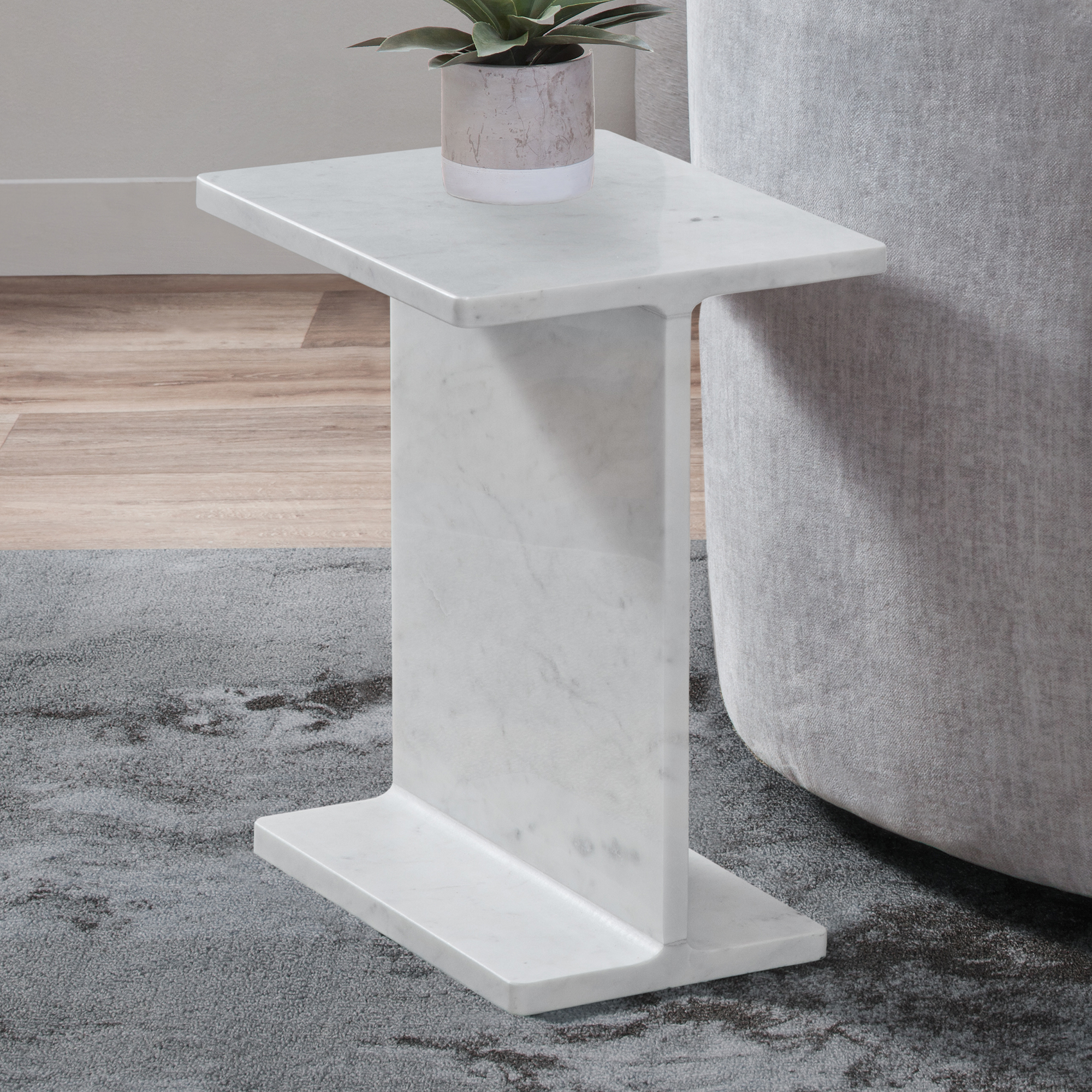 IRMA I-BEAM SOLID BANSWARA WHITE MARBLE ACCENT TABLE