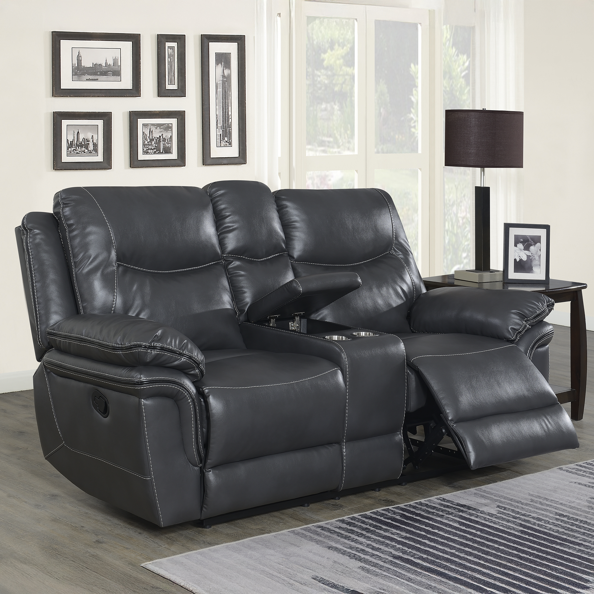 ISABELLA MANUAL RECLINING CONSOLE LOVESEAT, GREY