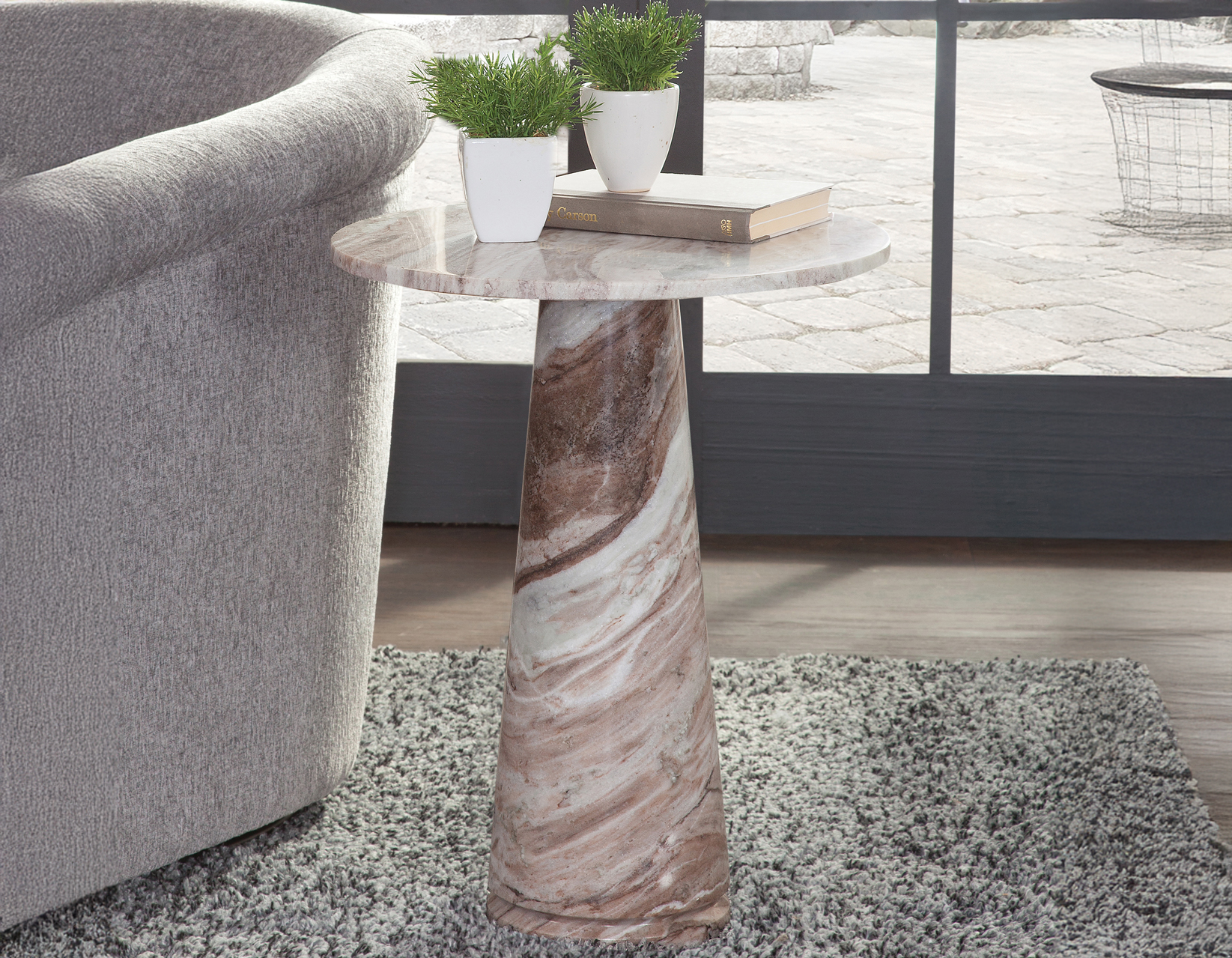 Joni 18" Round Toronto Brown Marble Accent End Table