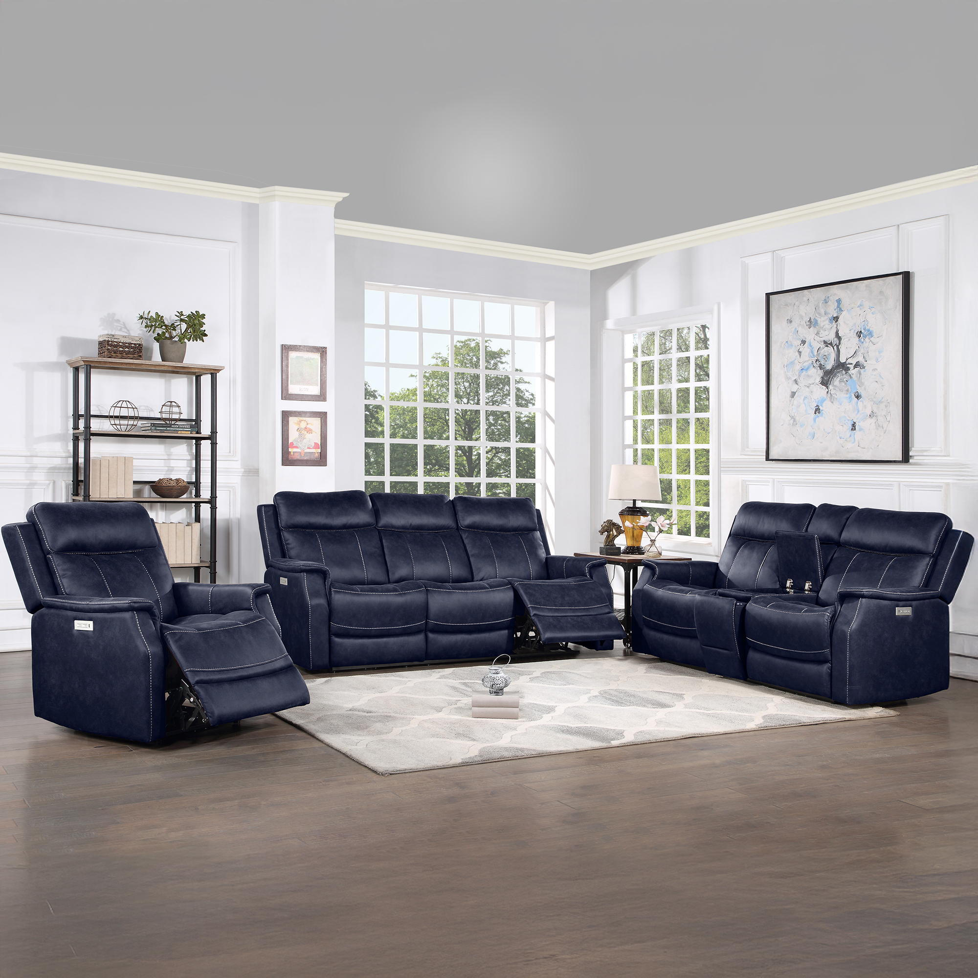 VALENCIA 3-PIECE DUAL-POWER OCEAN BLUE RECLINING SET<BR>(SOFA, LOVESEAT & CHAIR)