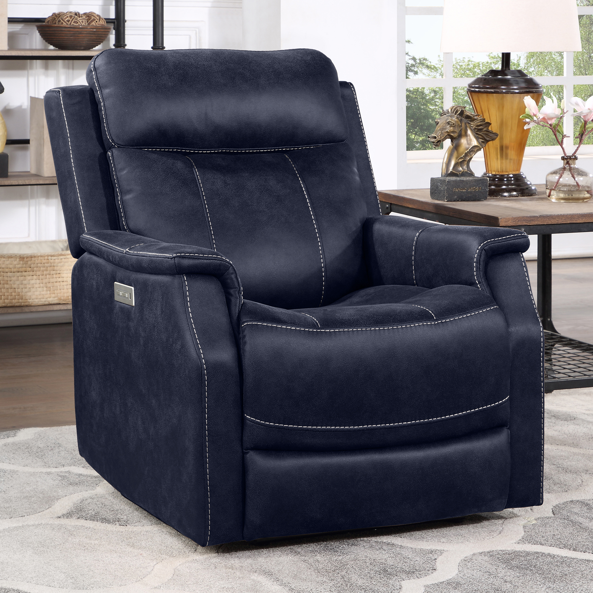 VALENCIA DUAL-POWER LEATHERETTE RECLINER, OCEAN BLUE