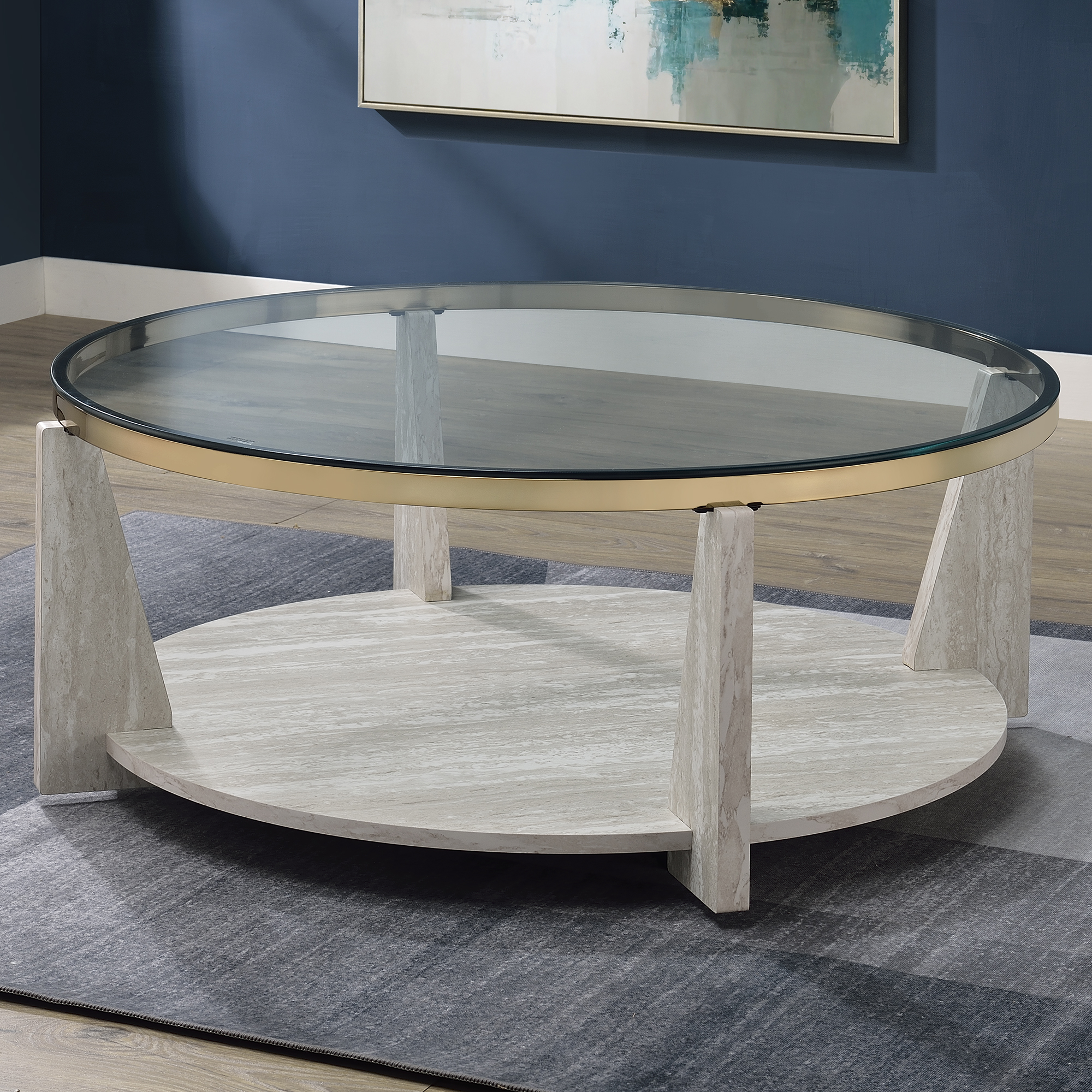 WANDA 42" ROUND GLASS TOP COFFEE TABLE WITH CASTERS