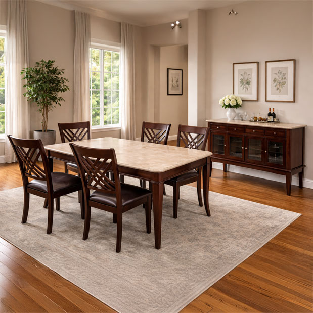 ADRIELLE 5-PIECE MARBLE TOP DINING SET AND SIDEBOARD