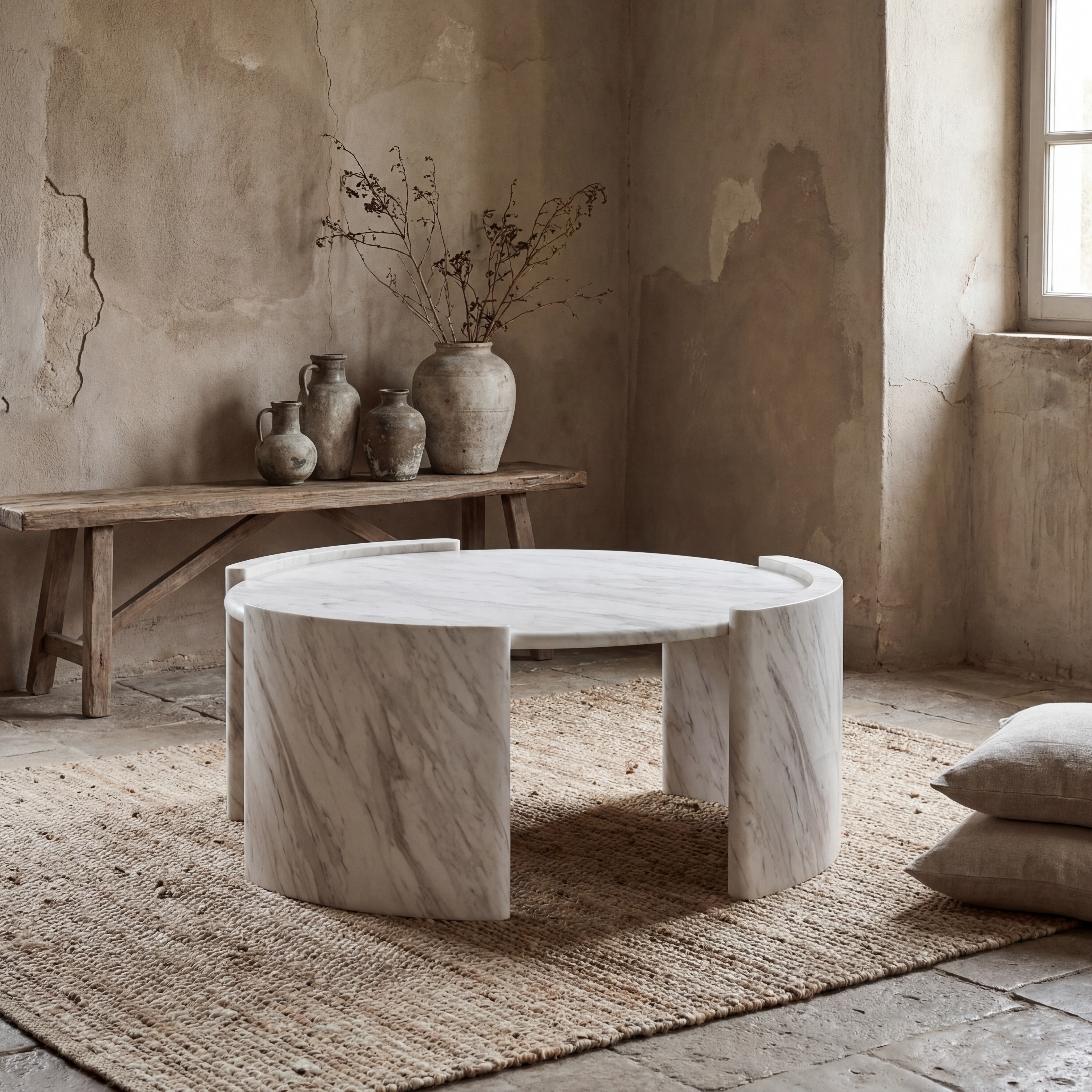 MERINO, ROUND COCKTAIL TABLE, FAUX-MARBLE