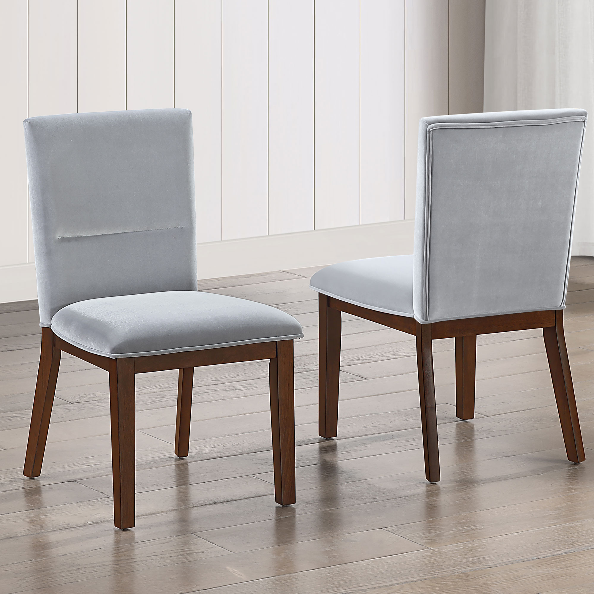 ZEN 5-PIECE GLASS TOP DINING SET, GRAY VELVET CHAIRS - Image 2