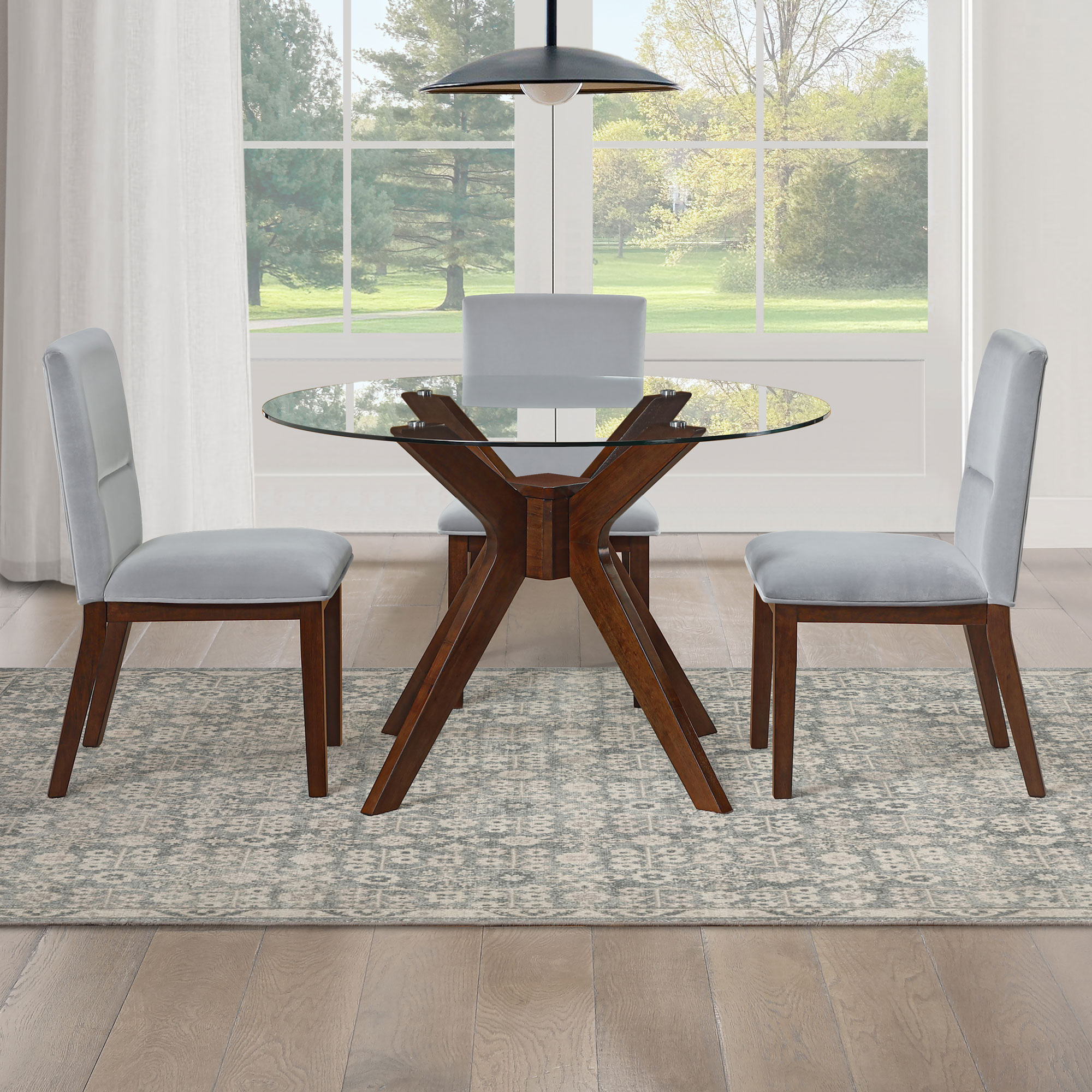 ZEN 5-PIECE GLASS TOP DINING SET, GRAY VELVET CHAIRS - Image 7