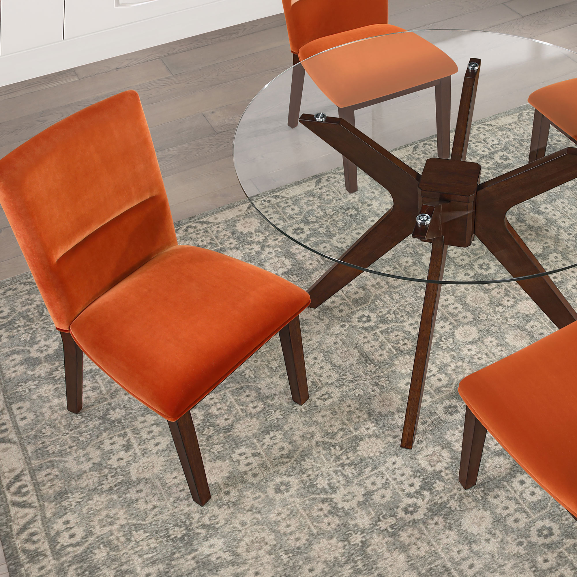 Zen 5-Piece Glass Top Dining Set, Orange Velvet Chairs - Image 9