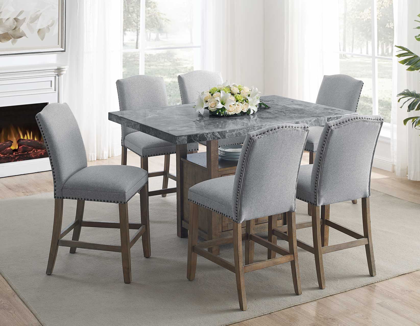 Grayson 60-Inch Gray Marble Top Counter Storage Table - Image 7