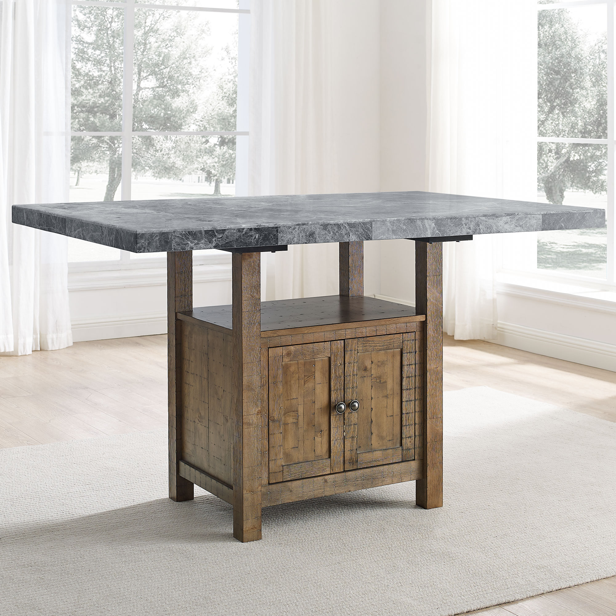 Grayson 60-Inch Gray Marble Top Counter Storage Table