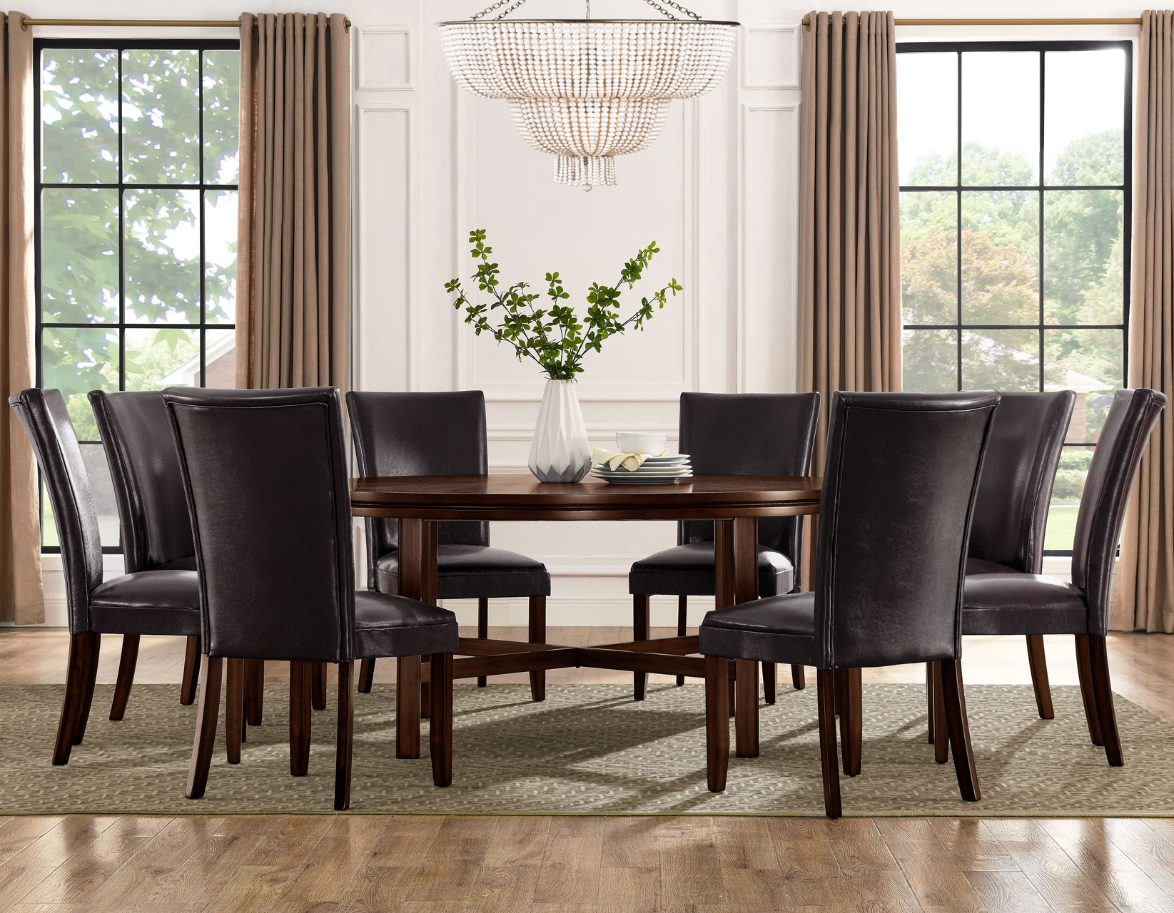 HARTFORD 72 INCH TABLE 7 PIECE SET, BROWN CHAIRS - Image 2
