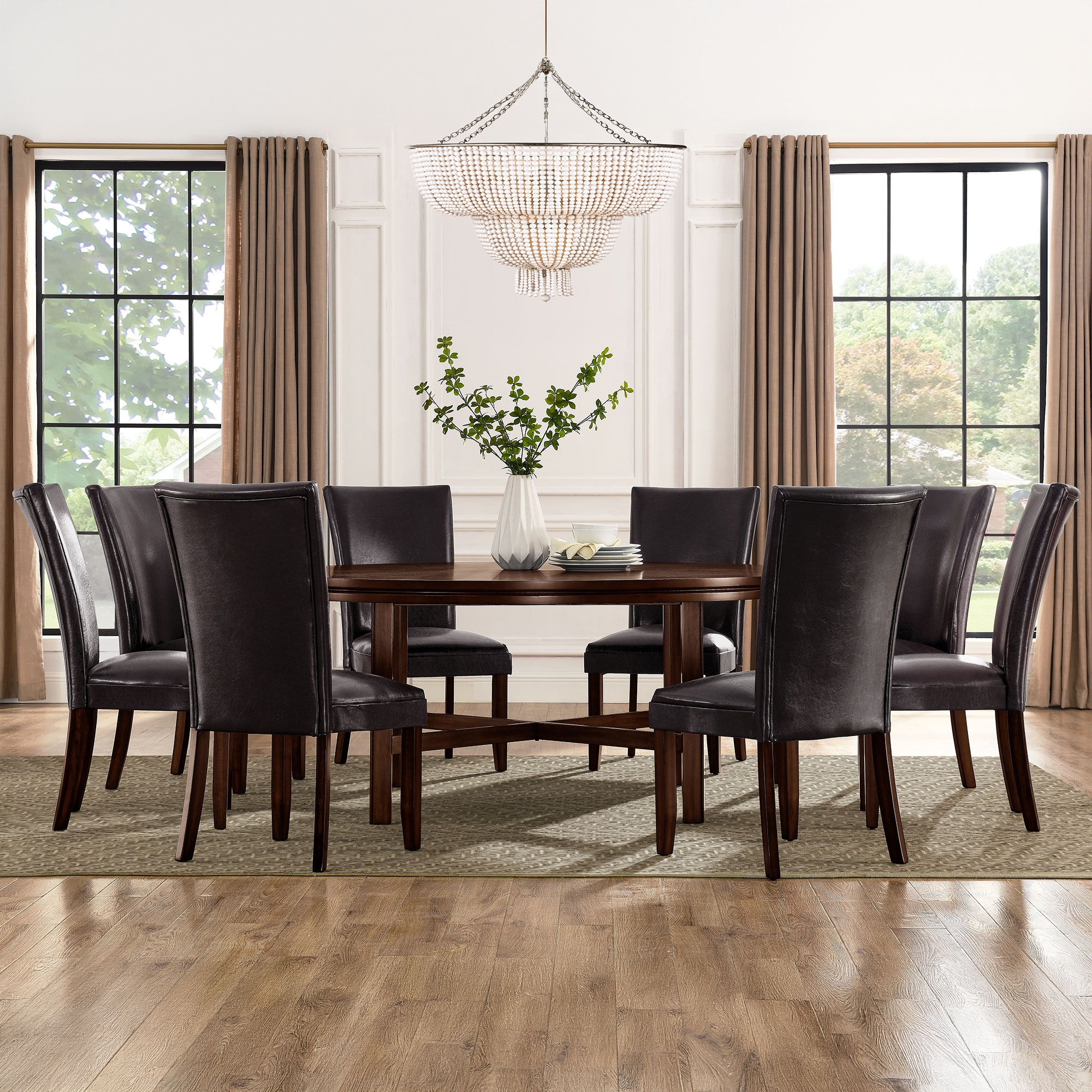 HARTFORD 72 INCH TABLE 7 PIECE SET, BROWN CHAIRS