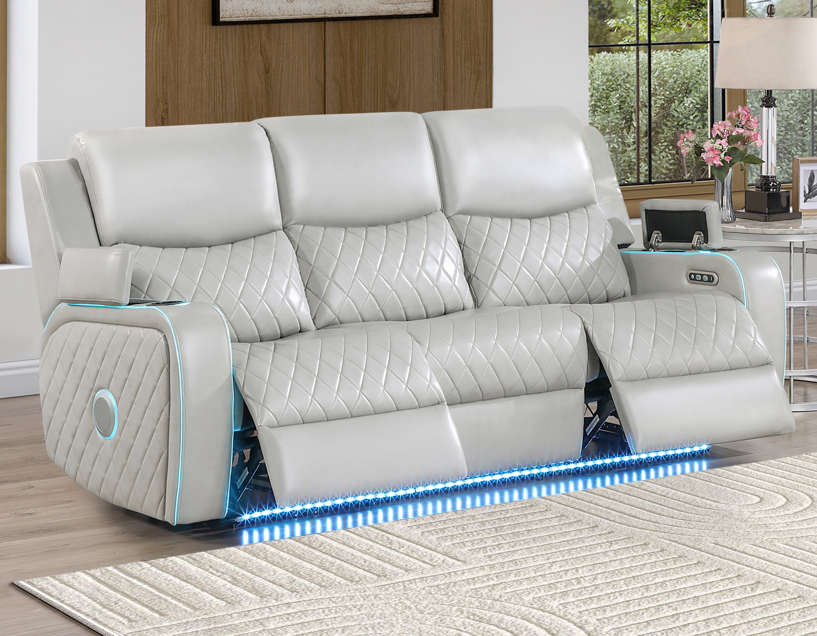 LUNA HOME CINEMA POWER RECLINING SOFA, ICE VEGAN LEATHER - Image 3