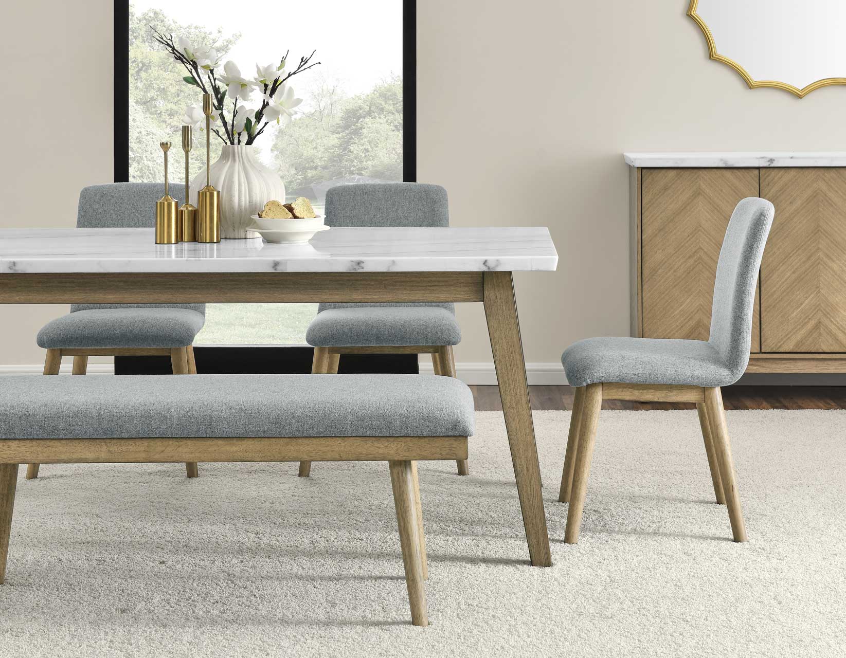 Vida 5-Piece White Marble Dining Set - Image 30