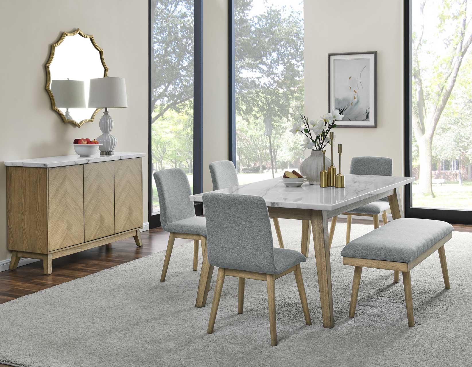 Vida 5-Piece White Marble Dining Set - Image 29