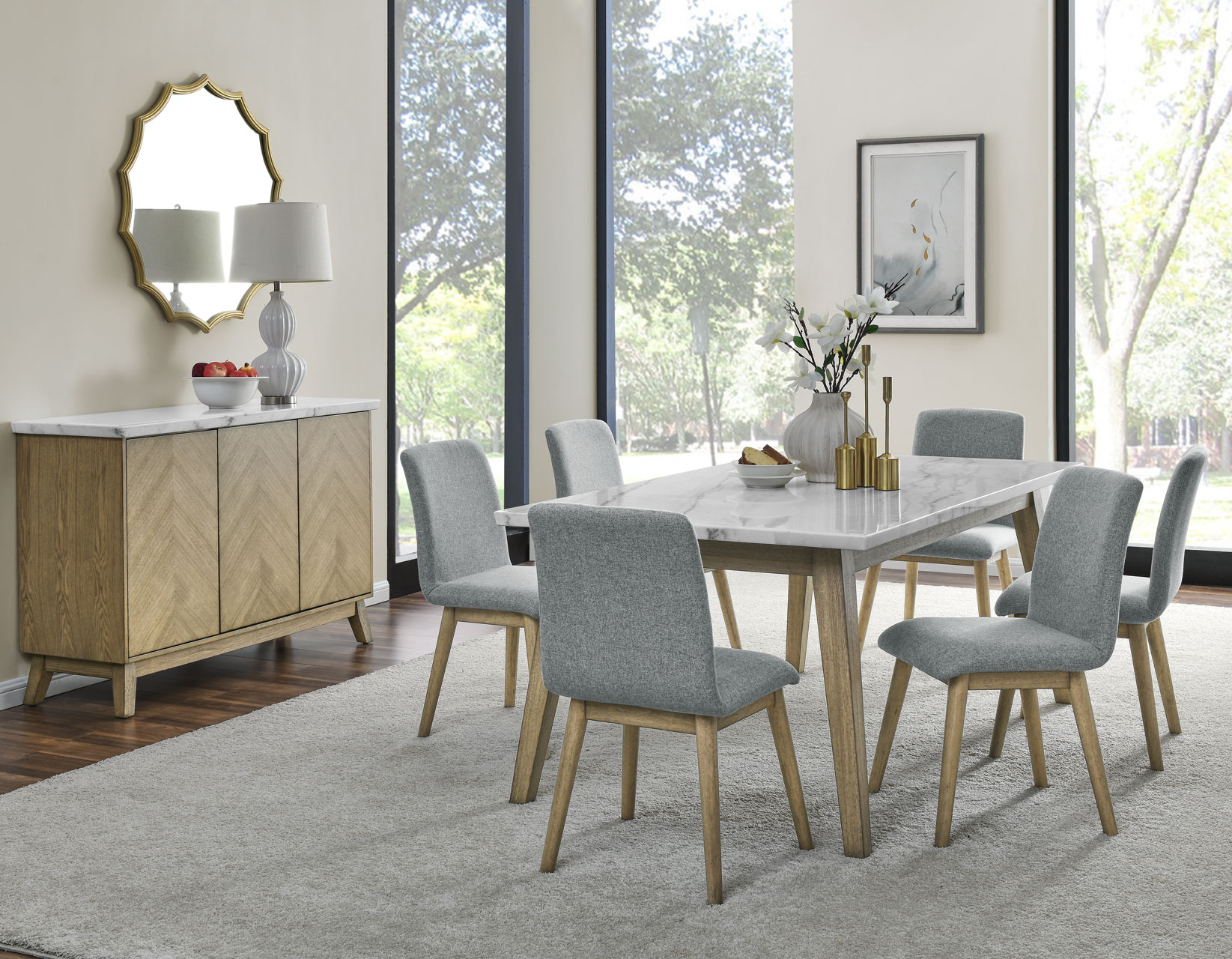 Vida 5-Piece White Marble Dining Set - Image 26