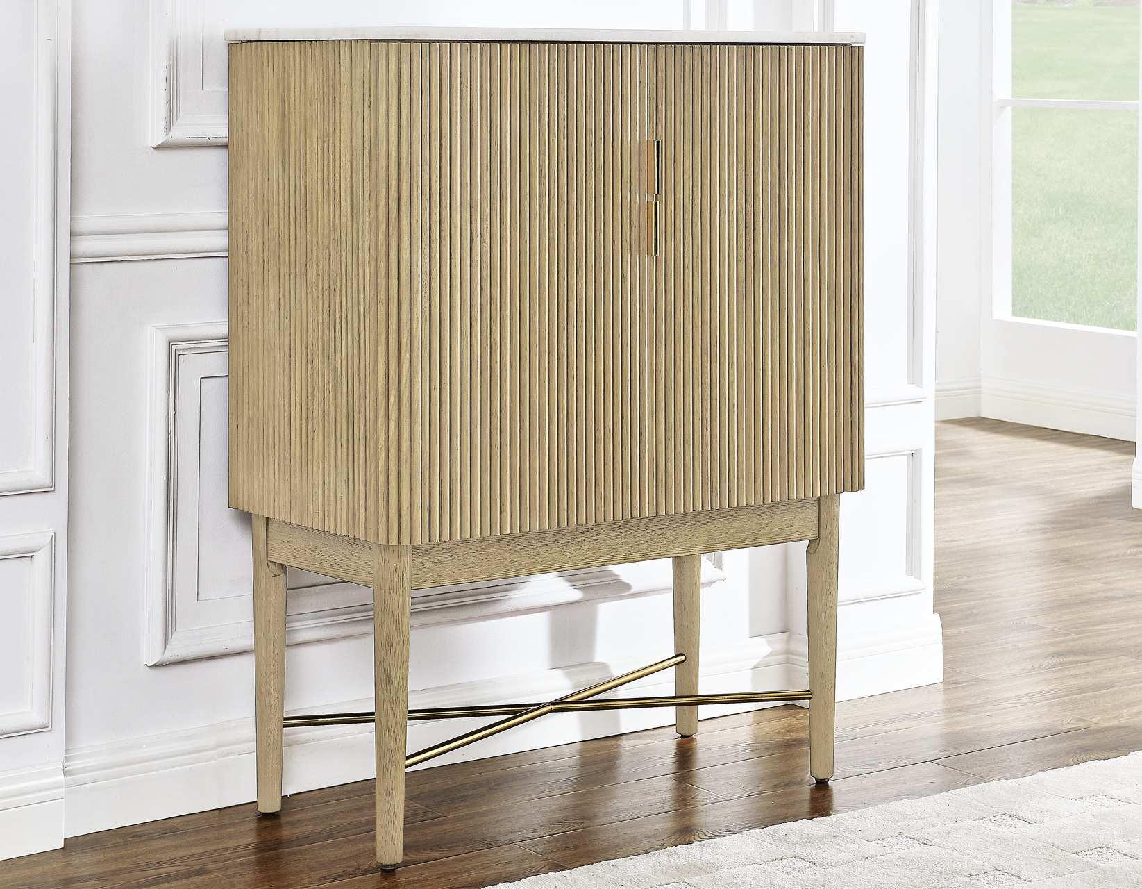 Vida Marble Top WIne Cabinet, Blonde Finish - Image 4