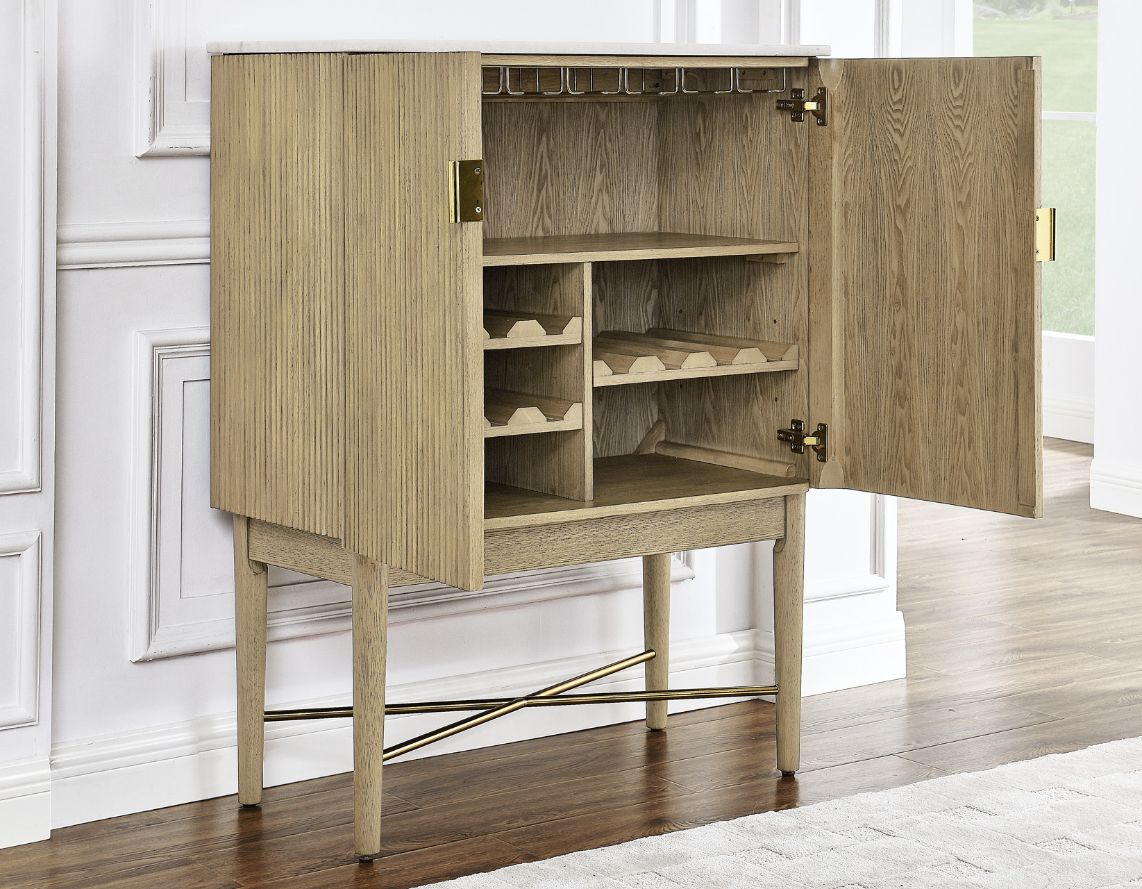 Vida Marble Top WIne Cabinet, Blonde Finish - Image 5