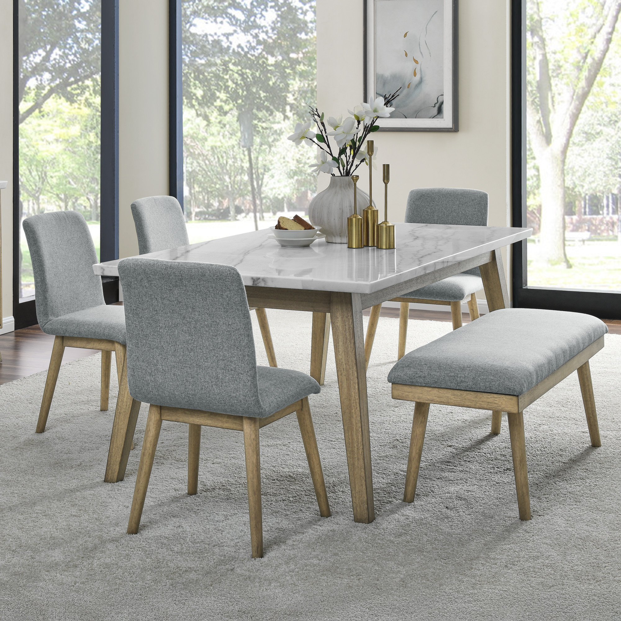 VIDA 6-PIECE WHITE MARBLE DINING SET