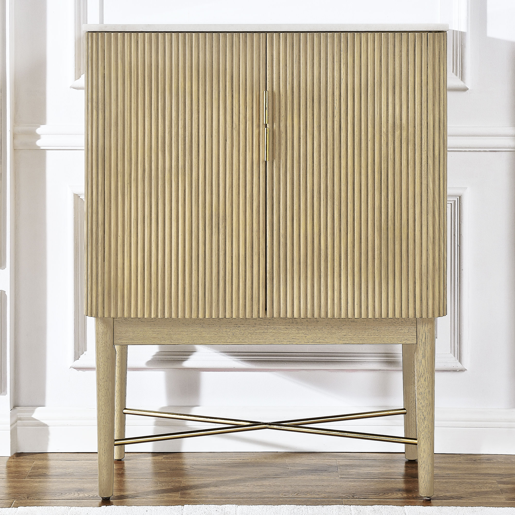 Vida Marble Top Wine Cabinet, Blonde Finish