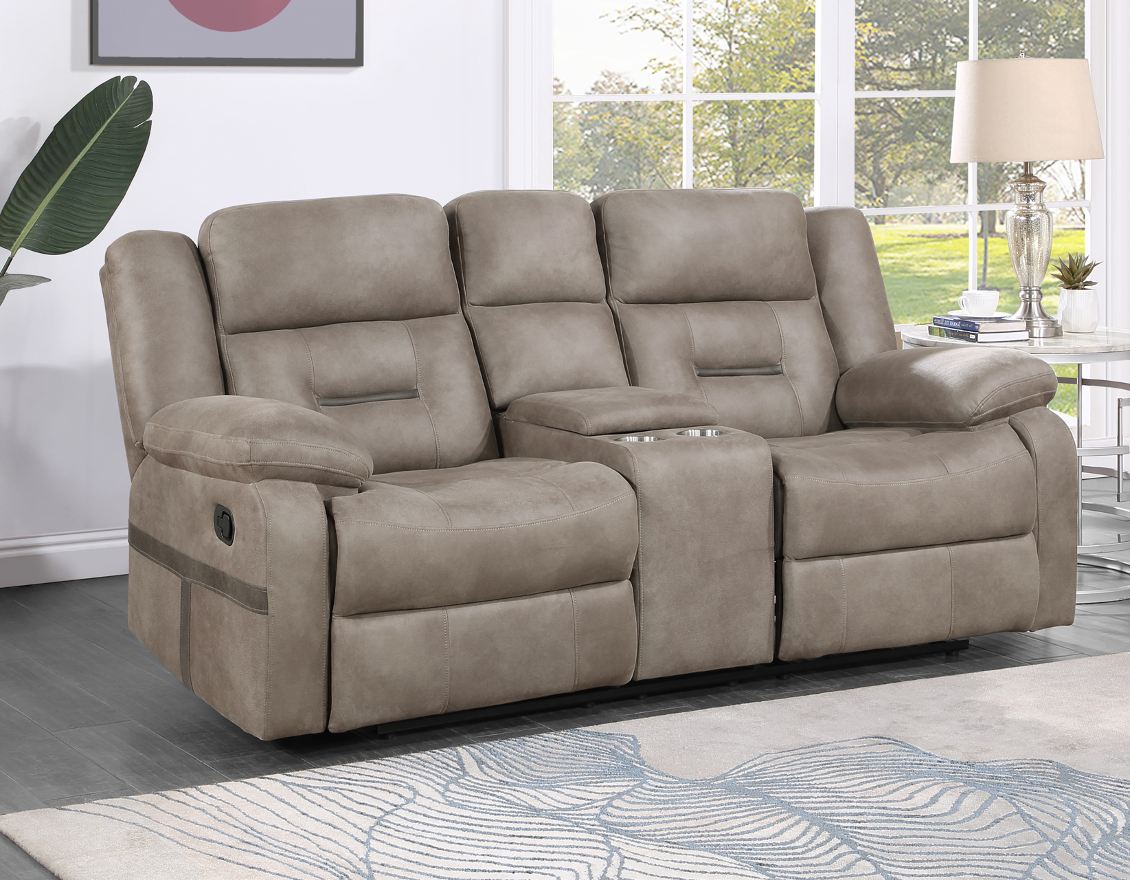 Abilene Manual Reclining Console Loveseat, Tan - Image 2