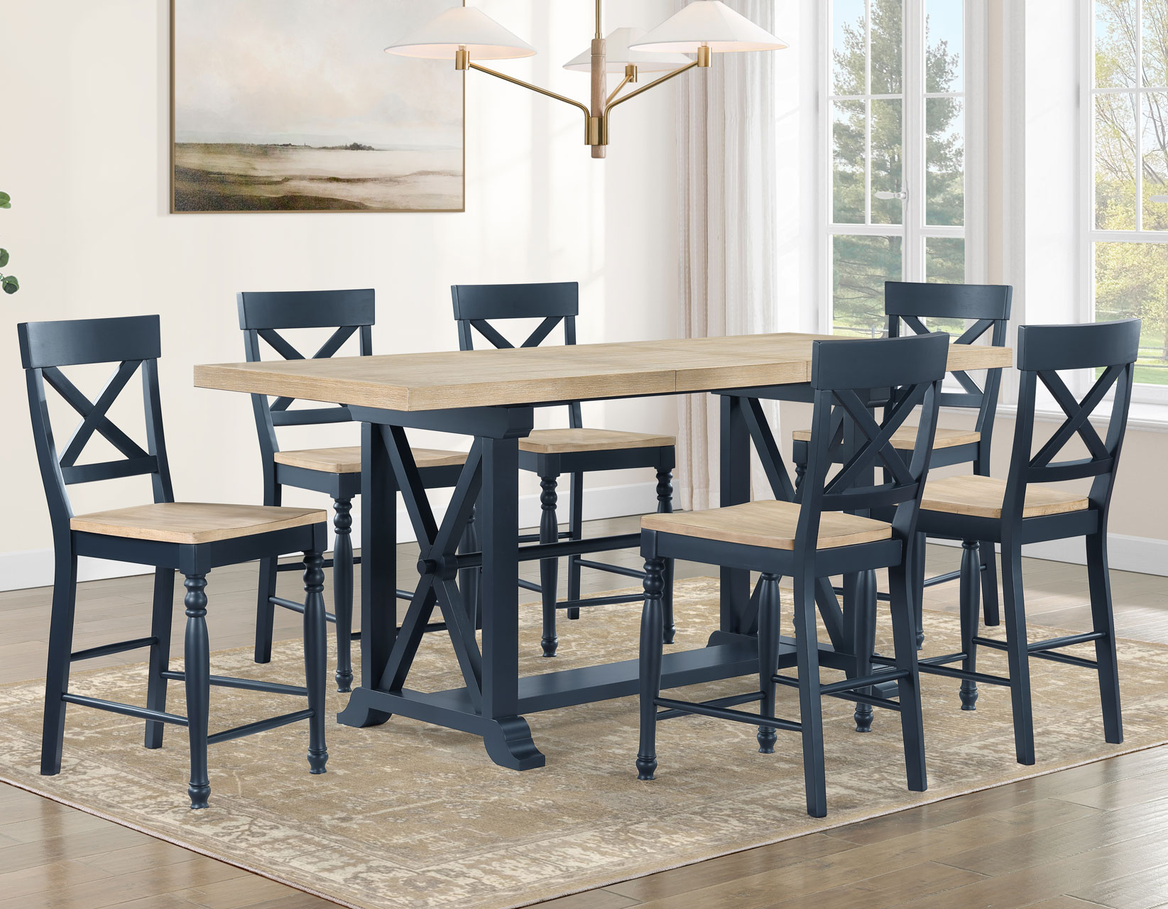 Darcy Solid Wood 24" Counter Stool, Midnight Blue And Natural Finish - Image 8